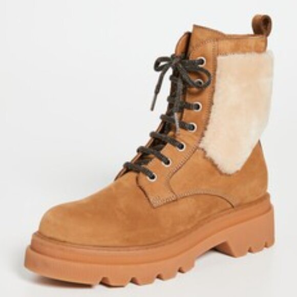 NEW VOILE BLANCHE Cleofe Shearling Lined Leather Booties beige for women 1061tn - Picture 2 of 7